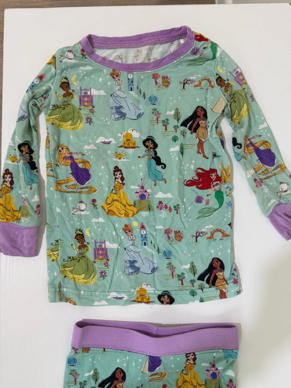 Little Sleepies Girls Mint Green and Purple Disney Princess Pajama Set (RETIRED)